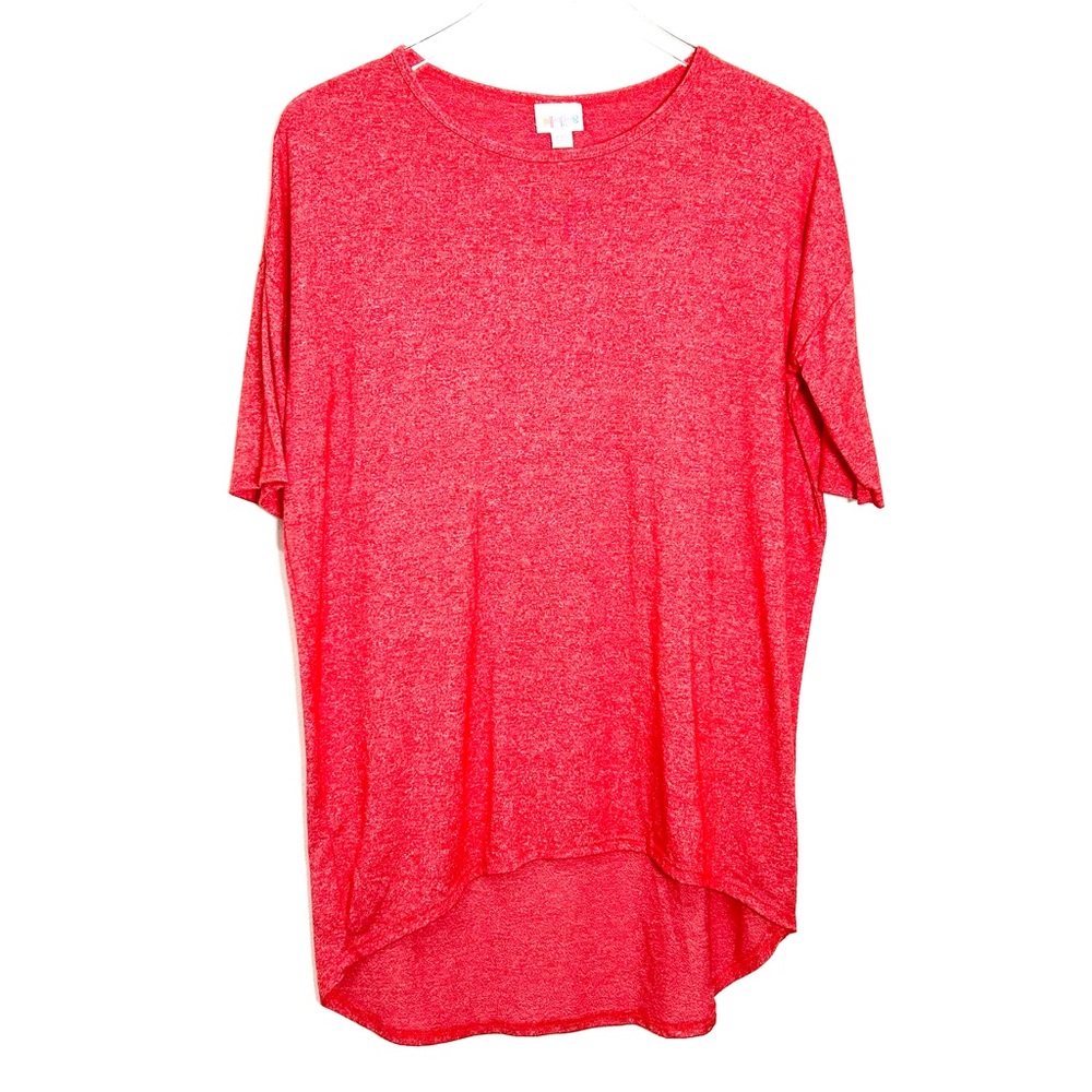 LuLaRoe Irma Red White Heathered High Low Tunic Short Sleeve NWOT